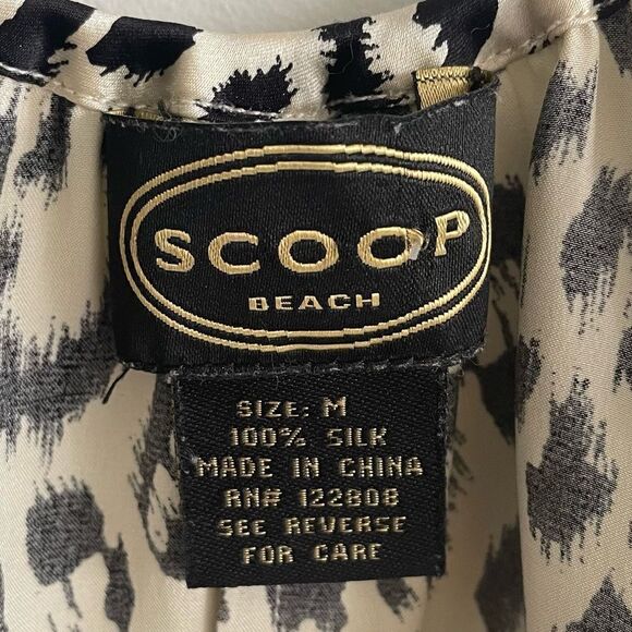 SCOOP NYC BEACH Silk Leopard Print Sleeveless Tank Top Cami Blouse Tan Black M - Picture 6 of 10